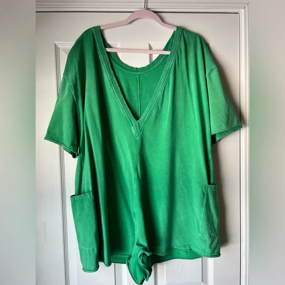 Free People Hot Shot Tee Romper in Green Sheen size Large - Picture 2 of 8